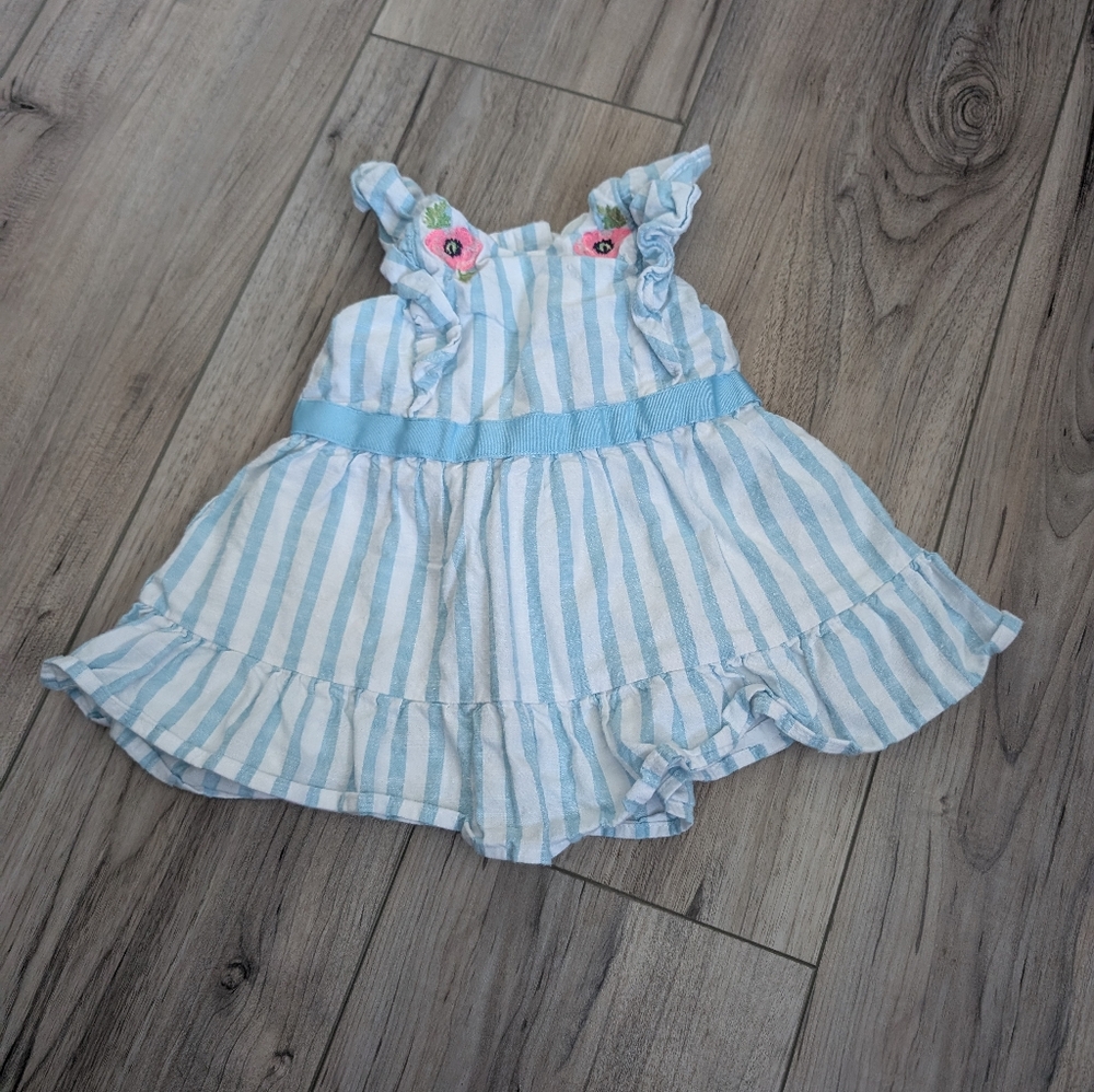Janie & Jack Blue and White Striped Baby Dress Sz 3-6 months